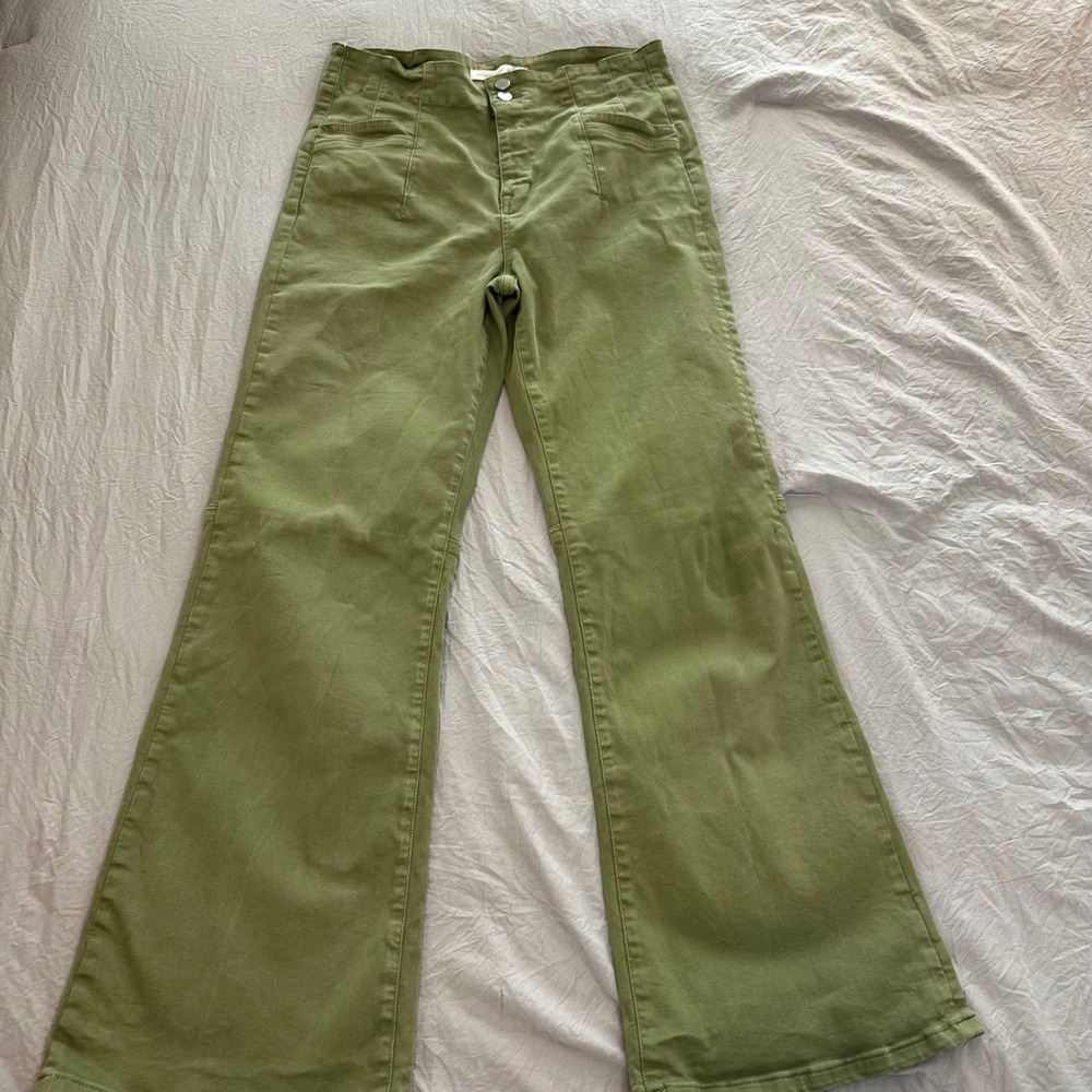 Altar'd State Olive Green High Rise Flare Leg Pants Size 32x30 Double Button